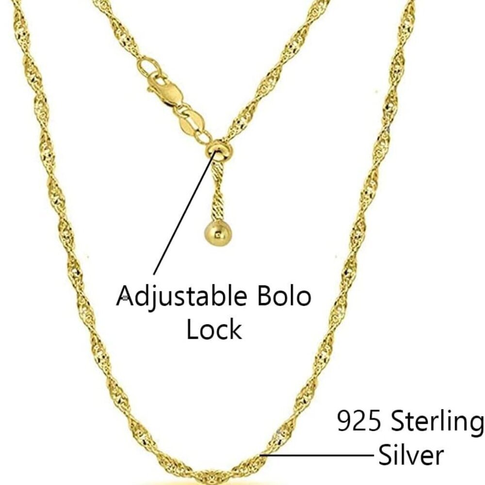 Sterling Silver Singapore Twist Chain Necklace Adjustable 14-24in Women - Picture 2 of 5